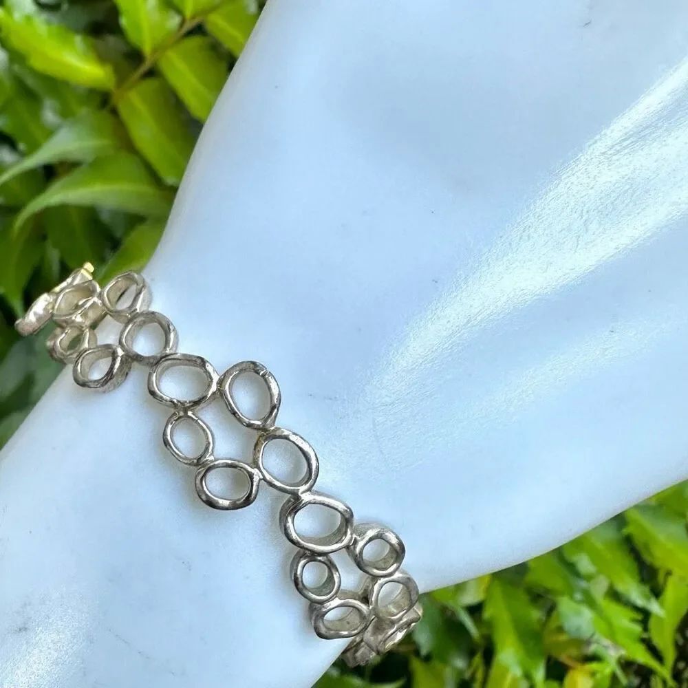 Silver multi oval link cuff bracelet